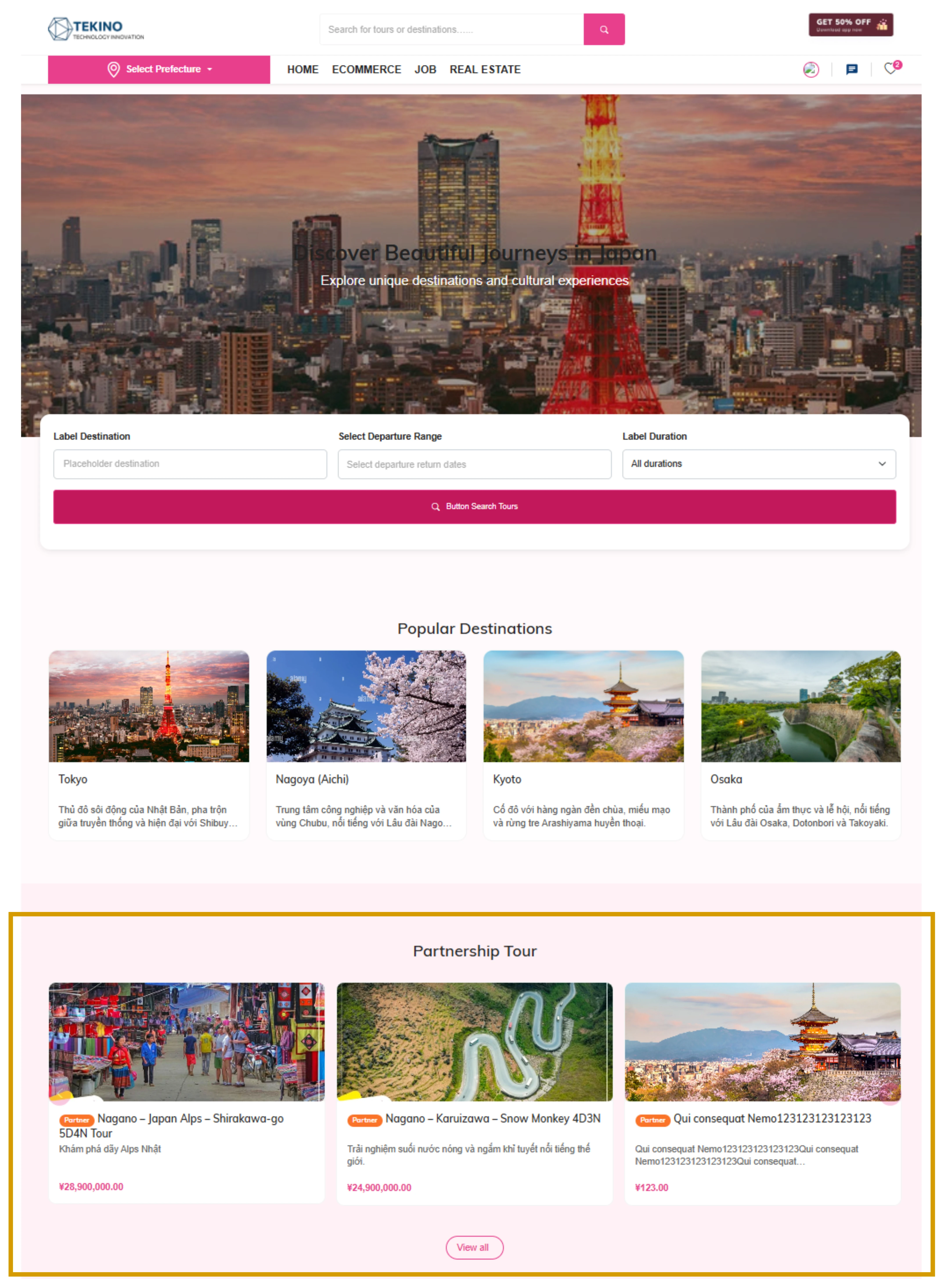 Hình ảnh hiển thị trang chủ